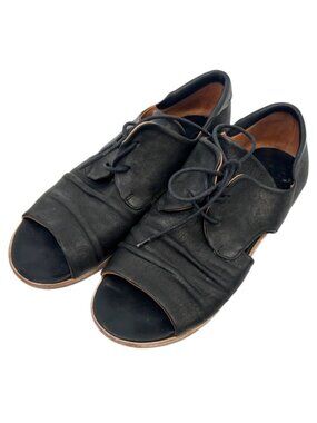 P. Monjo Leather Peep Toe Cut out Artisanal Sandals